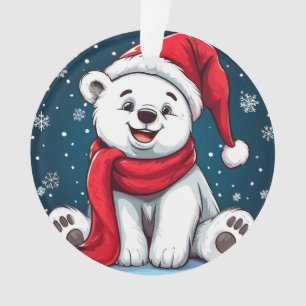 Entzückender Cartoon-Eisbär mit Weihnachtsmannmütz Ornament