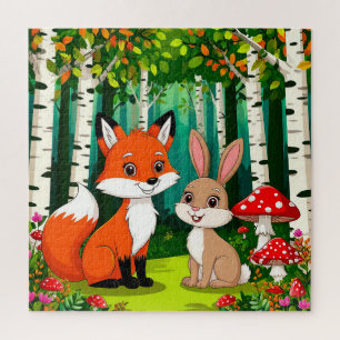 Entzückender Cartoon-Fuchs mit Pilzen Puzzle