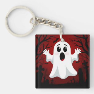 Entzückender Cartoon-Geist in gruseliger Halloween Schlüsselanhänger