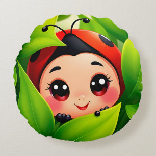 Entzückender Cartoon-Marienkäfer Rundes Kissen