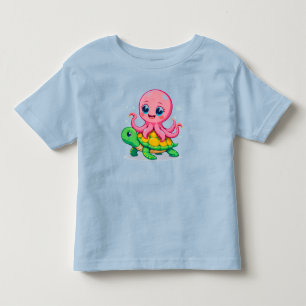Entzückender Cartoon-Oktopus reitet auf einer süße Kleinkind T-shirt