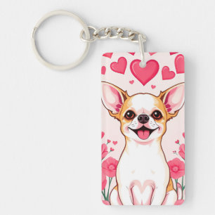 Entzückender Chihuahua mit rosa Herzen Schlüsselanhänger