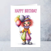 Entzückender Clown hält Luftballons zum Geburtstag