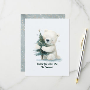 Entzückender Eisbär umarmt Weihnachtsbaum, süß RSVP Karte