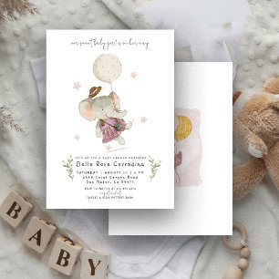 Entzückender Elefant   Botanischer Boho-Baby-Empfa Einladung