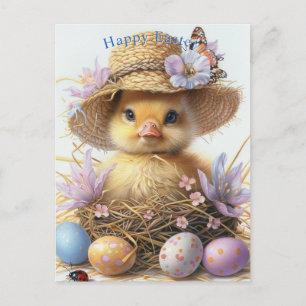 Entzückender Entlein Strohhut Ostern Eier Blumen Postkarte