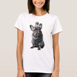 Entzückender Französischer Bulldogge in Gestrickte T-Shirt