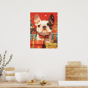 Entzückender Französischer Bulldogge mit Weihnacht Poster