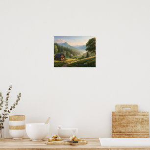 Entzückender Frühlingsdorfpfad – Gemütliche Cottag Poster