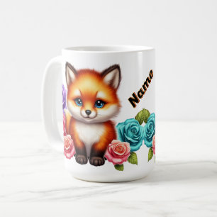 Entzückender Fuchswelpe mit farbenfrohen Rosen Kaffeetasse