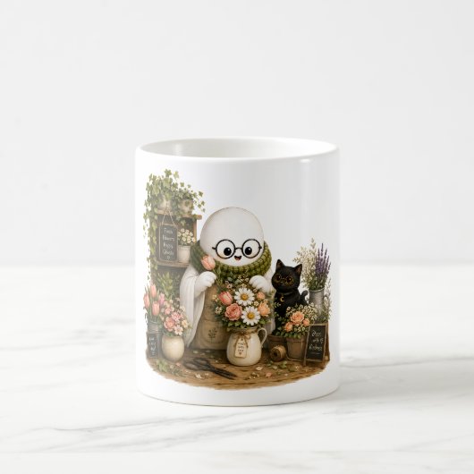 Entzückender Geist arbeitet in gemütlichem Blumeng Kaffeetasse (Mittel)