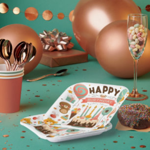 Entzückender Glücklicher Geburtstag Süßer Kuchen u Pappteller
