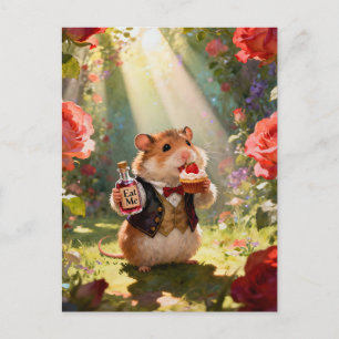 Entzückender Hamster isst Erdbeertörtchen Postkarte
