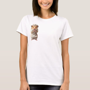 Entzückender Hamster-Koch in weißer Schürze und Bä T-Shirt