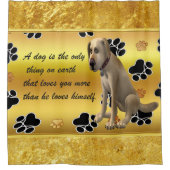 Entzückender Hund, der mit einem niedlichen Duschvorhang (Vorderseite)