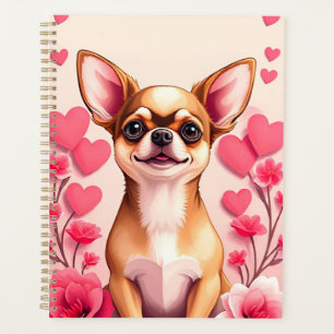 Entzückender Hund, umrahmt von Blumen Planer