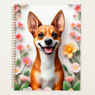 Entzückender Hund, umrahmt von Blumen Planer