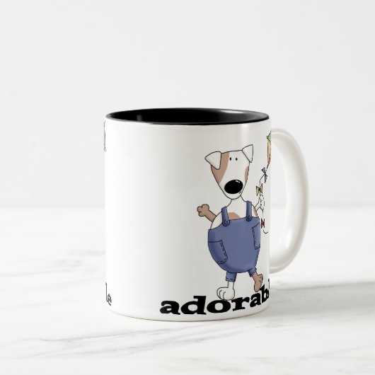 ENTZÜCKENDER HUND ZWEIFARBIGE TASSE (VorderseiteRechts)