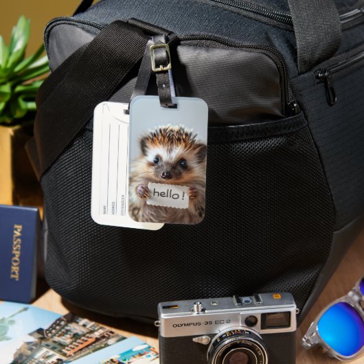 Entzückender Igel mit "Hallo!"-Schild Gepäckanhänger (Vorderseite & Rückseite)