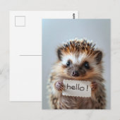 Entzückender Igel mit "Hallo!"-Schild Postkarte (Vorne/Hinten)