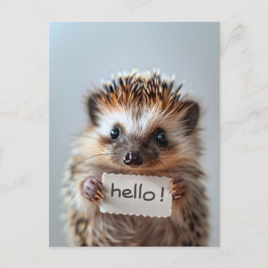 Entzückender Igel mit "Hallo!"-Schild Postkarte (Vorderseite)