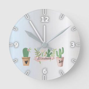 Entzückender Kaktus, Silber Runde Wanduhr