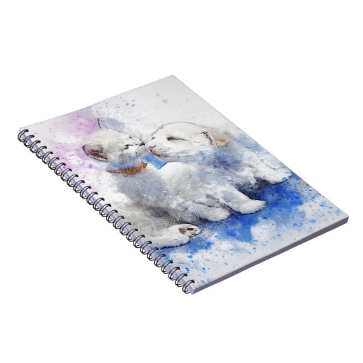 Entzückender Kätzchen-u. Labrador-Welpen-Kuss Notizblock (Rechte Seite)