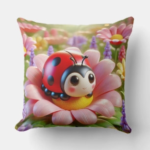 Entzückender Marienkäfer auf rosa Blume Kissen