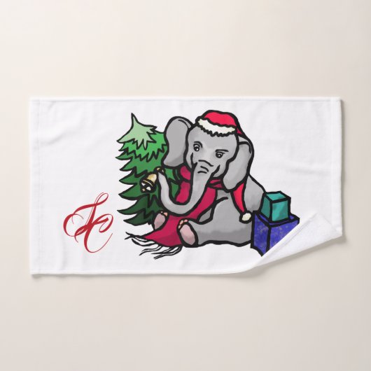 Entzückender Monogramm-Weihnachtssankt-Elefant Handtuch (Handtuch)