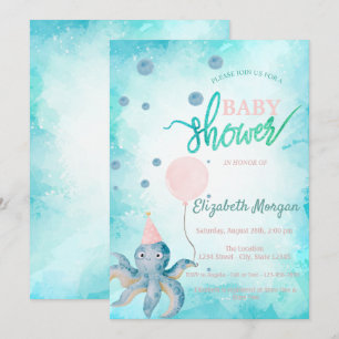 Entzückender Oktopus-Ballon Sommer-Baby-Party Einladung