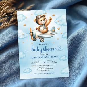 Entzückender Pilot-Teddybär blau Junge Shower-Einl Einladung
