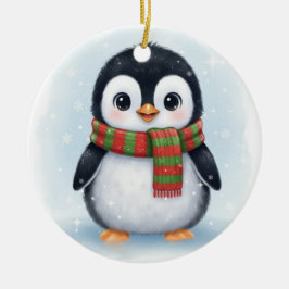 Entzückender Pinguin mit Schal Eisweißer Winter Keramik Ornament