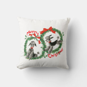 Entzückender Retro-Pudel Frohe Weihnachten Kranz Kissen