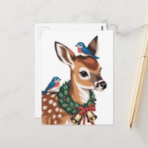 Entzückender Retro-Weihnachts-Reh Postkarte