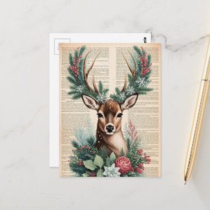 Entzückender Retro-Weihnachtsbock auf Vintage-Papi Postkarte