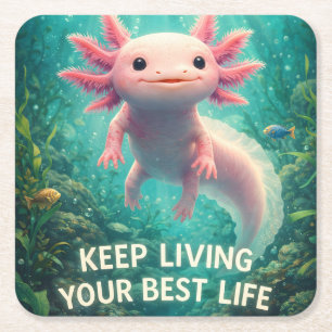 Entzückender Rosa Axolotl mit motivierendem "Beste Rechteckiger Pappuntersetzer