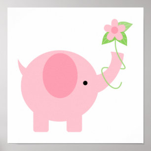 Entzückender rosa Elefant mit Blumen Poster