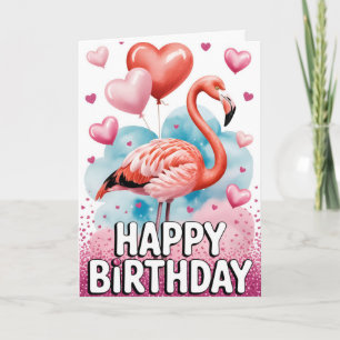 Entzückender Rosa Flamingo mit Herzballons Karte