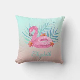 Entzückender Rosa Flamingo Palmwedel Kissen