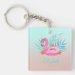 Entzückender Rosa Flamingo Palmwedel Schlüsselanhänger