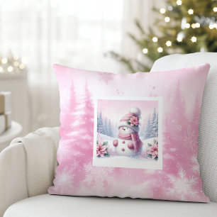 Entzückender Rosa Schneemann Winter Szene Kinder G Kissen