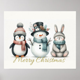 Entzückender Schneemann & Freunde Weihnachtswandku Poster