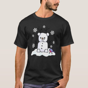 Entzückender Schneemann Hirsch Tier Mit Vogel Las T-Shirt