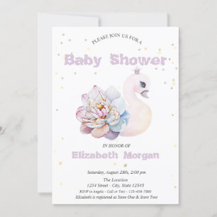 Entzückender Schwan Sterne Blumen Baby Shower Einladung