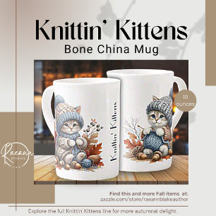 Entzückender Strickende Kätzchen Bone China Becher Porzellantasse