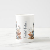 Entzückender Strickende Kätzchen Bone China Becher Porzellantasse (Vorderseite)