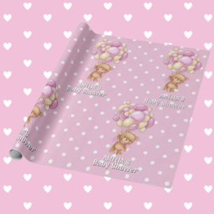 Entzückender Teddybär Rosa Babyparty  Geschenkpapier