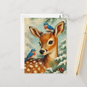 Entzückender Vintage-Weihnachts-Rehkitz und niedli Postkarte