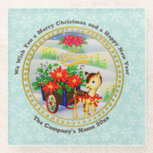 Entzückender Vintage-Weihnachts-Rentier- und Blume Glasuntersetzer