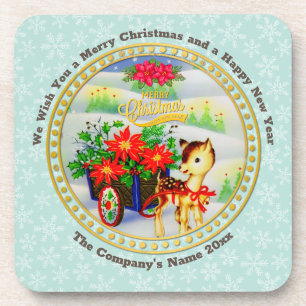 Entzückender vintage Weihnachtsrentier- und Blumen Getränkeuntersetzer